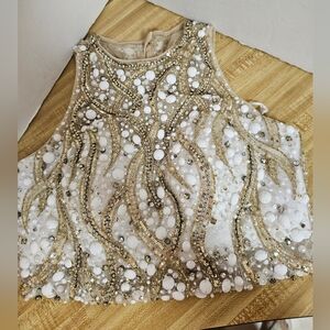 Stunning Tony Bowls Embellished Halter Crop Top Sequins Beads Size 0